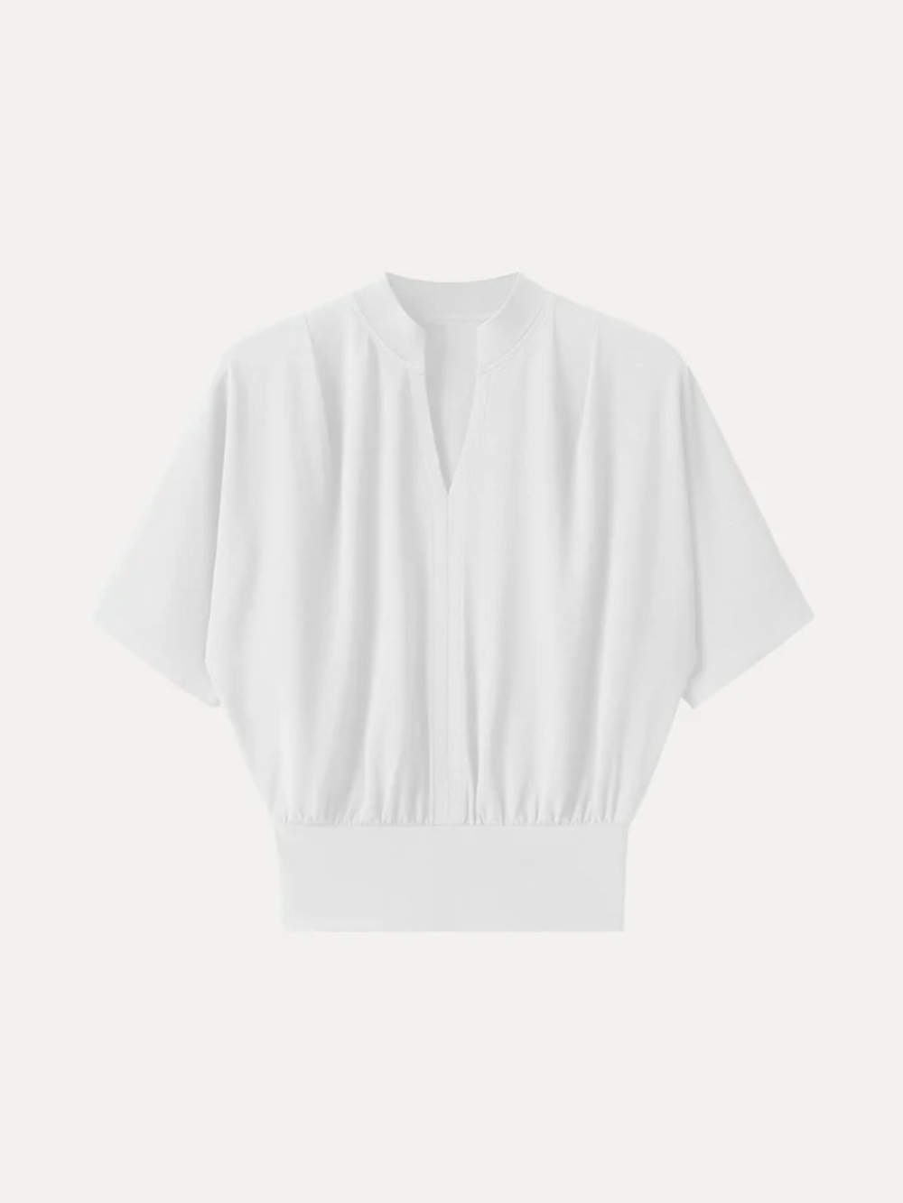 NWT OGL Stand Collar V-Neck Short Sleeve Top IN WHITE